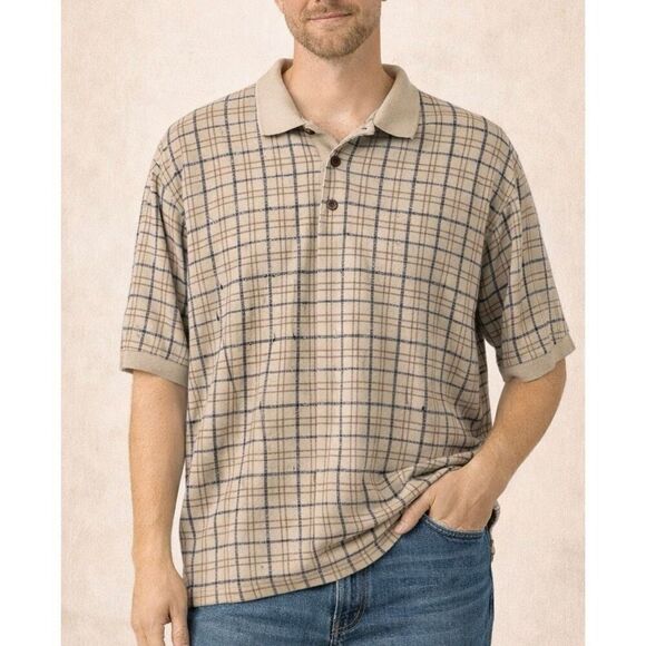 L.L. Bean Other - L.L. Bean vintage linen windowpane checkered polo shirt large